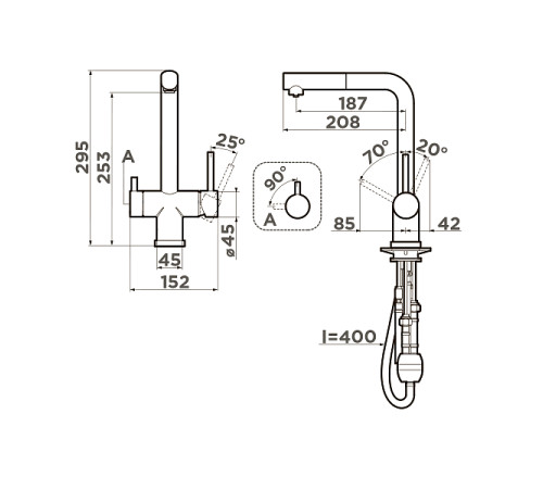 Смеситель для кухни Omoikiri Takamatsu-S-BN с выдвижным изливом под фильтр нержавеющая сталь 4994346