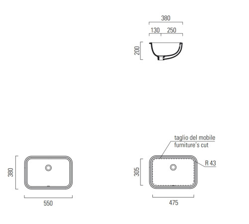 Раковина встраиваемая снизу GSI Pura 550х380 мм белый глянцевый 724311_УЦ/1