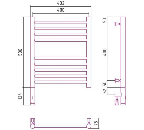 Полотенцесушитель электрический Сунержа Богема 3.0 прямая 400x500 мм левый без покрытия 00-5804-5040