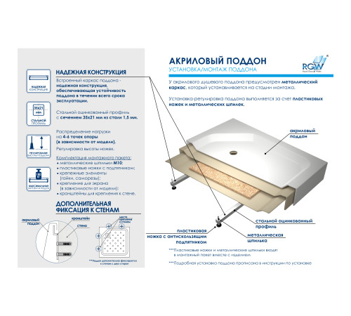 Душевой поддон RGW STYLE 1000x1000 мм 16180100-11