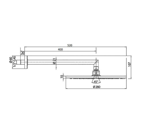 Верхний душ Bossini COSMO 280х280 мм с кронштейном 400 мм хром H69598I.030