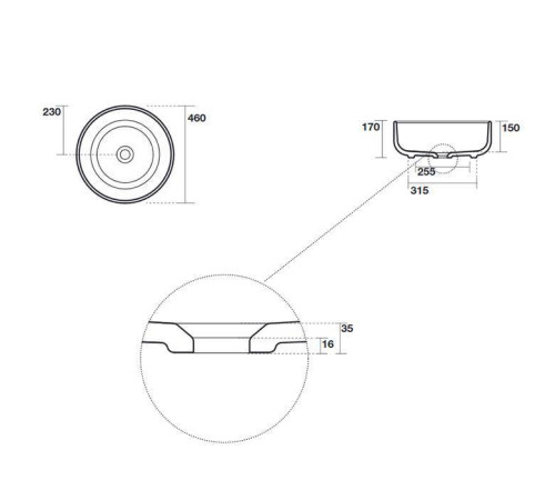 Раковина накладная Kerasan Ciotola 46х17 см без отверстия белый матовый 430230