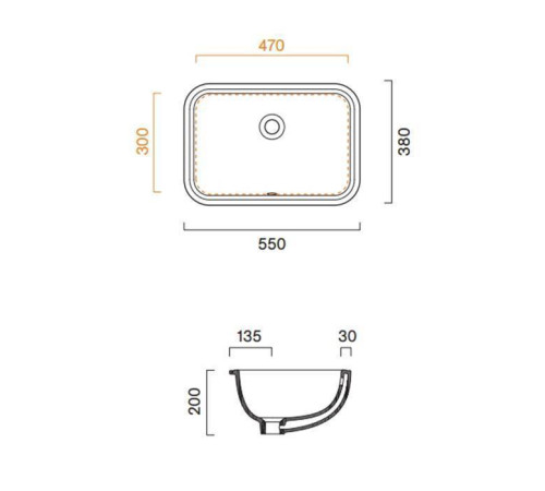 Раковина встраиваемая Catalano Italy 55х38 см с переливом 0727550001
