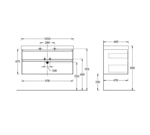 Тумба подвесная Kerama Marazzi Cubo 100 см с ящиками лимо матовая CUB.100.2\LIM