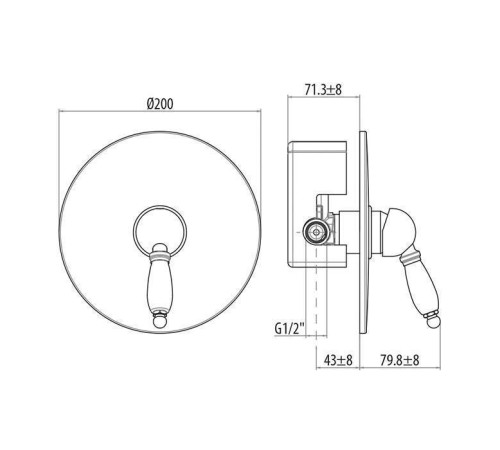 Смеситель встраиваемый для душа Gattoni Orta на 1 выход белая ручка GBox 200 мм золото 24k 2730/27DO.CH