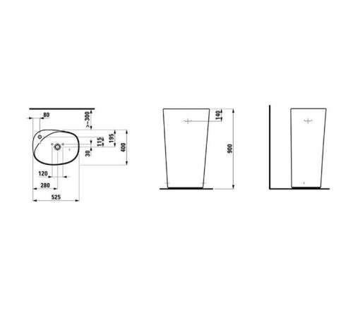 Раковина напольная Laufen Palomba 52.5x40x90 см 1 отверстие с сифоном 8.1180.3.000.104.1