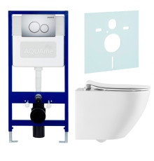 Инсталляция AQUAMET AQM40002PRO с унитазом, сиденьем SoftClose, хром кнопкой и шумоизоляцией AQM40002PRO