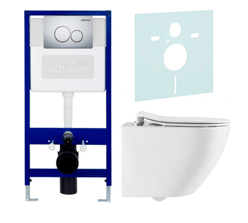 Инсталляция AQUAMET AQM40002PRO с унитазом, сиденьем SoftClose, хром кнопкой и шумоизоляцией AQM40002PRO