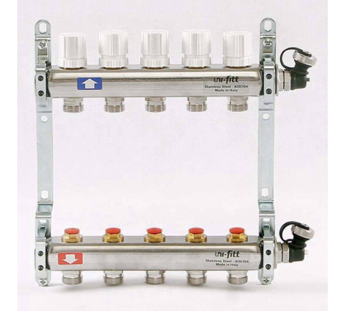 Коллекторная группа из нержавеющей стали Uni-Fitt 315S с регулировочными и термостатическими вентилями 1 x 3/4 EK 5 выходов 451I4305