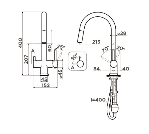 Смеситель для кухни Omoikiri Akita-S-GB с выдвижным изливом и подключением фильтра графит 4994359
