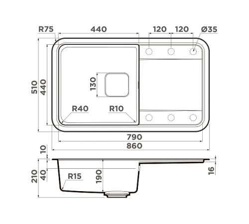 Кухонная мойка Omoikiri Tasogare 86-DC Artgranit 86x51 см темный шоколад 4993468