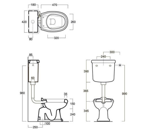 Унитаз SIMAS Arcade 36.5х55 см со средним бачком выпуск в пол белый/бронза AR801bi / AR812Bbi / D23br