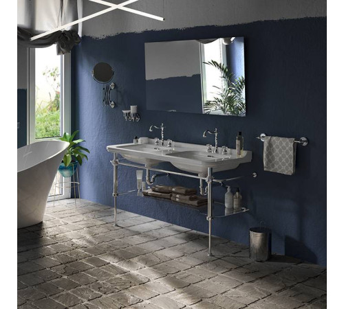 Раковина Kerasan Waldorf 150х55 см двойная 1 отверстие керамическая белый/золото 4143K1/811391oro