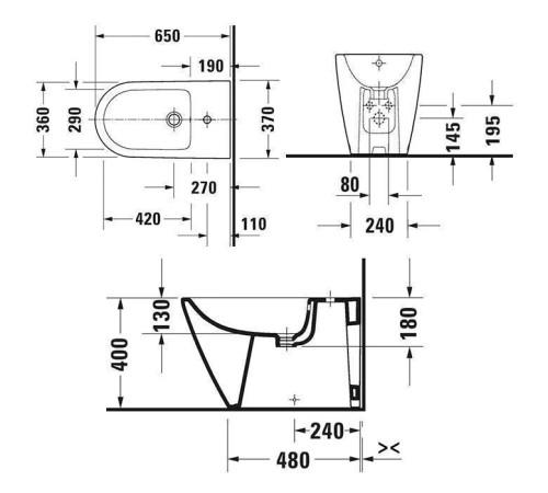 Биде напольное Duravit D-Neo 37x65х40 см с переливом белый 2294100000