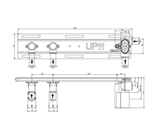 Встраиваемая часть для термостатического смесителя Gessi Hi-Fi с полочкой на 2 выхода 1/2 хром 63021#031