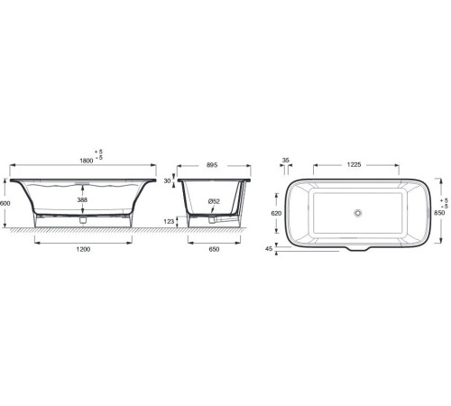 Ванна отдельностоящая Jacob Delafon Elite 180x85 см со сливом и ножками E6D034-00