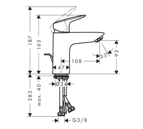 Смеситель для раковины Hansgrohe Logis с донным клапаном 71100000