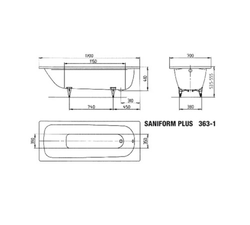 Ванна стальная Kaldewei Saniform Plus 170х70 см мод. 363-1 белая 581470000000