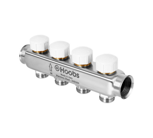 Коллектор Hoobs из нержавеющей стали с термостатическими клапанами 1 x 3/4 4 выхода HB-INCTO-711504