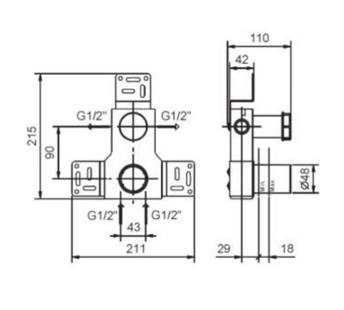 Внутренняя часть смесителя для душа Fantini 1/2 на 2 выхода 44 00 M185A