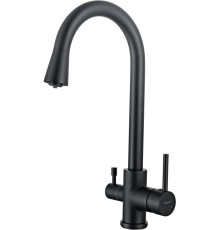 Смеситель для кухни Aquanet Вега с подключением к фильтру полукруглый излив матовый черный AQ1085MB