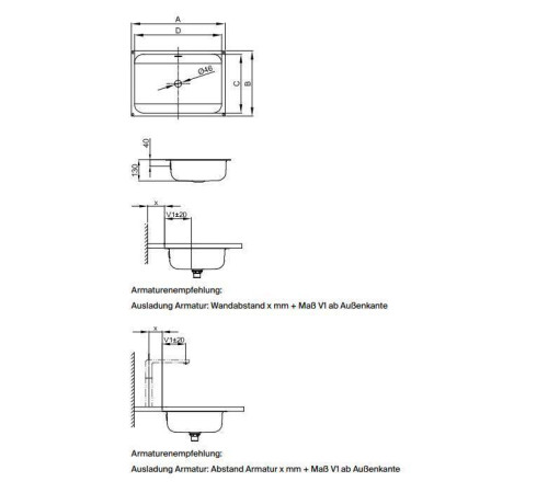 Раковина встраиваемая снизу Bette One 43.4х41.6х13 см без отверстия A135-000