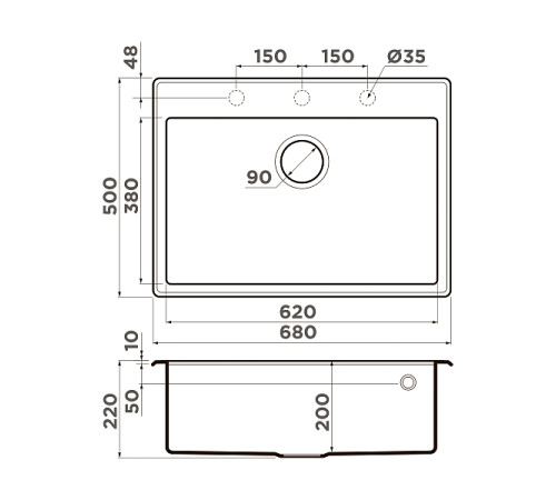Кухонная мойка Omoikiri Tedori 68-DC Tetogranit 68x50 см темный шоколад 4993968