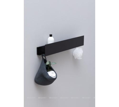 Полка Aquanet Магнум 700х120х100 мм с крючками черный матовый 00302221