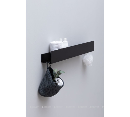 Полка Aquanet Магнум 900х120х100 мм с крючками черный матовый 00302222