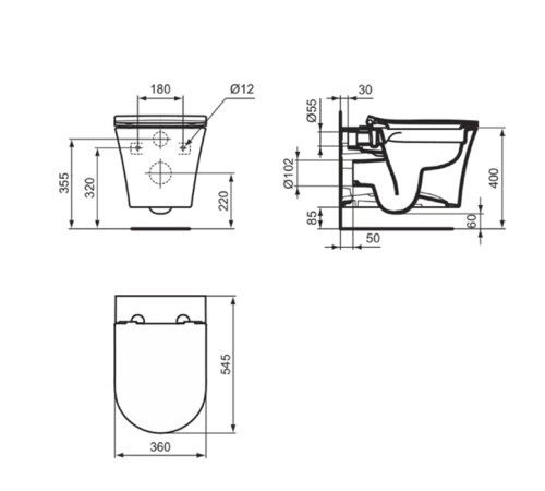 Унитаз подвесной Ideal Standard La Dolce Vita 54.5х36 см RimLS+ белый E263601