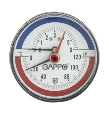 Термоманометр аксиальный Gappo 1/2 80 мм 6 бар 0-120 °C G1473