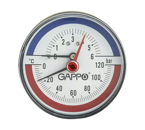 Термоманометр аксиальный Gappo 1/2 80 мм 6 бар 0-120 °C G1473