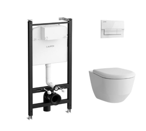 Комплект унитаз Laufen Pro Rimless с инсталляцией сиденье SC клавиша белая Z.RU93.0.771.6