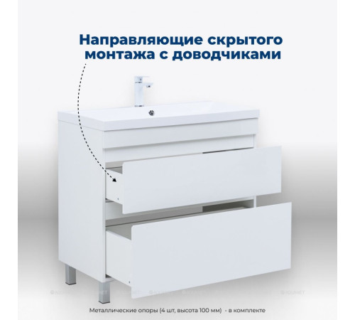 Тумба под раковину Aquanet Нота New 90 напольная 2 ящика белый глянец 00344147