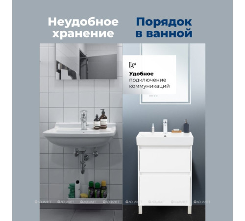 Тумба с раковиной Aquanet Nova Lite 2.0 60 напольная белый глянец 00348190
