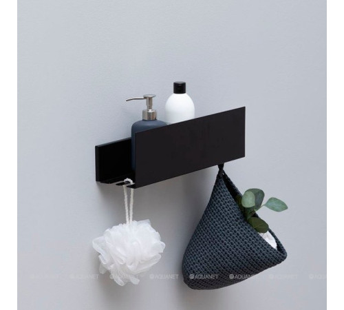 Полка Aquanet Магнум 500х120х100 мм с крючками черный матовый 00274189