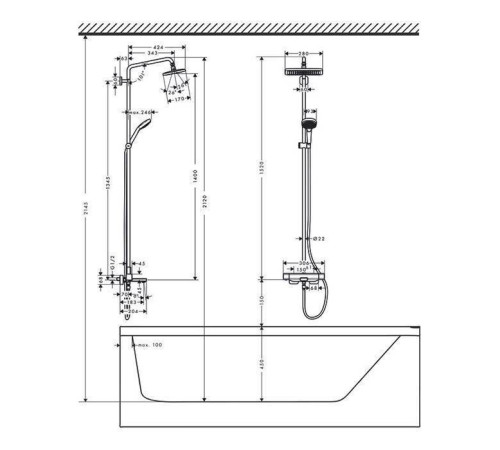 Душевая система Hansgrohe Croma E 280 1jet Showerpipe с термостатом для ванны хром 27687000