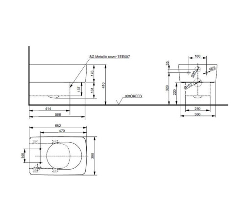 Унитаз подвесной TOTO SG безободковый с металлической панелью 39х58.2х33 см CW512YR/7EE0007