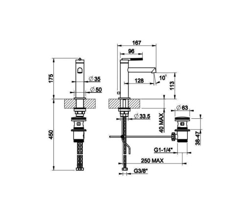 Смеситель для раковины Gessi Ingranaggio с донным клапаном хром 63501#031