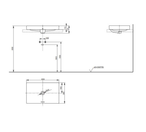 Раковина TOTO TR 60x38 см полувстраиваемая без отверстия белый L4716RE#XW