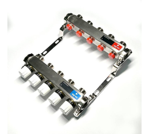 Коллекторная группа 1 x 5 выходов 3/4 STOUT с балансировочными клапанами из нержавеющей стали без концевых групп 451W4305