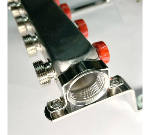 Коллекторная группа 1 x 5 выходов 3/4 STOUT с балансировочными клапанами из нержавеющей стали без концевых групп 451W4305