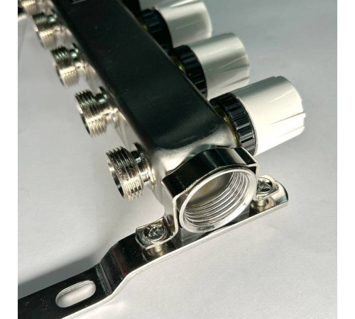 Коллекторная группа 1 x 5 выходов 3/4 STOUT с балансировочными клапанами из нержавеющей стали без концевых групп 451W4305