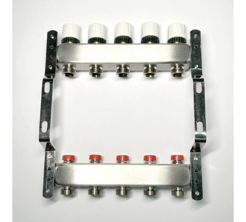 Коллекторная группа 1 x 5 выходов 3/4 STOUT с балансировочными клапанами из нержавеющей стали без концевых групп 451W4305