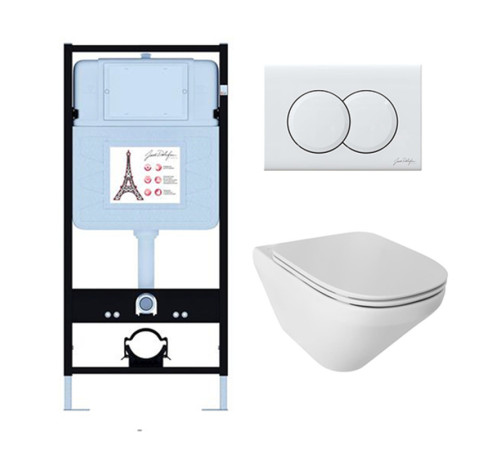 Унитаз с инсталляцией Jacob Delafon Modern Life сиденье тонкое микролифт панель для двойного смыва глянцевый белый E21775RU-00