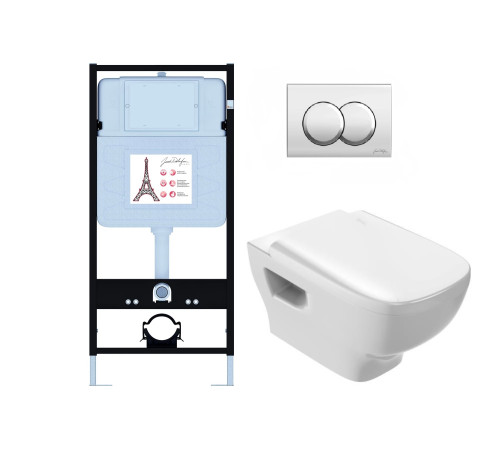 Комплект унитаз с инсталляцией Jacob Delafon Struktura сиденье микролифт клавиша хром EDE103-00