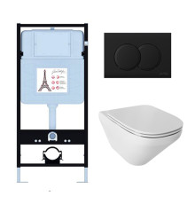 Унитаз с инсталляцией Jacob Delafon Modern Life сиденье тонкое микролифт панель для двойного смыва матовый черный E21775RU-BL