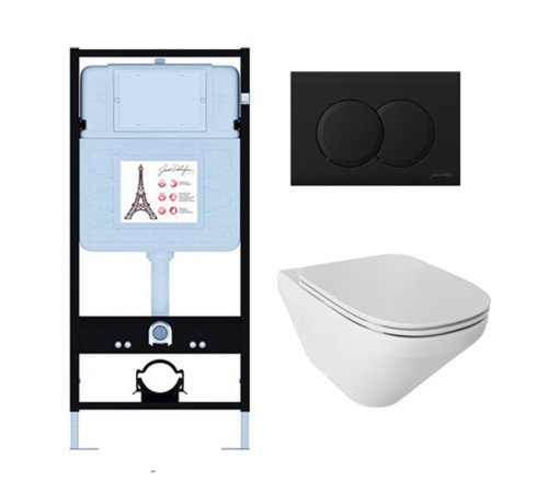 Унитаз с инсталляцией Jacob Delafon Modern Life сиденье тонкое микролифт панель для двойного смыва матовый черный E21775RU-BL