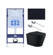 Комплект инсталляции 4 в 1 AQUATEK ВЕГА (рама INS-0000012, кнопка KDI-0000017, унитаз AQ1905-MB) черный матовый MB-017