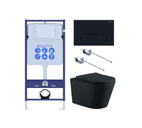 Комплект инсталляции 4 в 1 AQUATEK ВЕГА (рама INS-0000012, кнопка KDI-0000017, унитаз AQ1905-MB) черный матовый MB-017